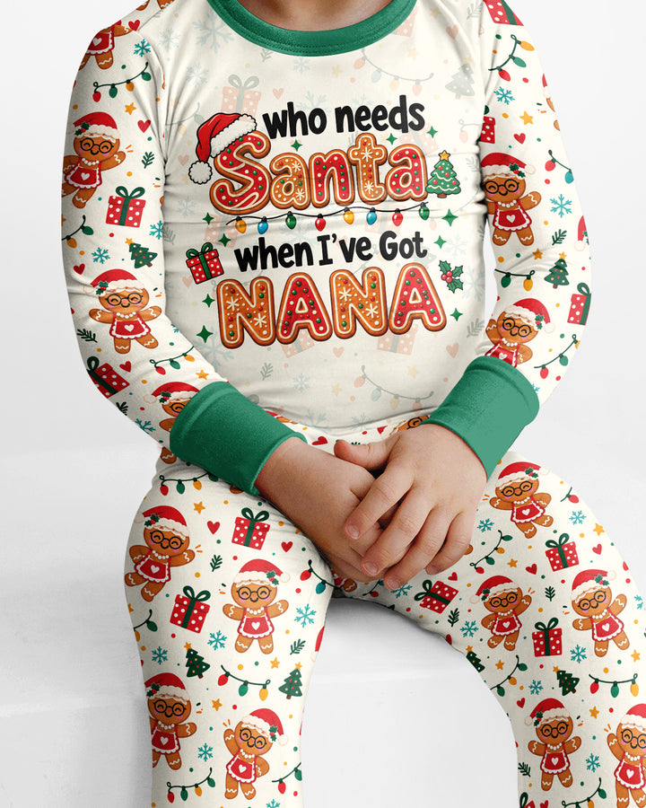 Who Needs Santa When I've Got Grandma Bamboo Two Piece Long Sleeve Pajama Set