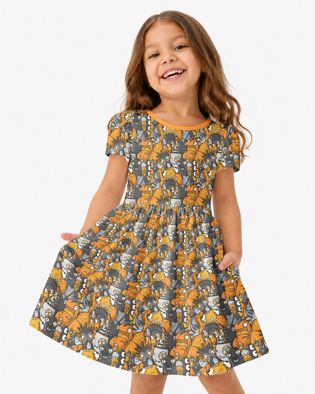 Colorful Doodle Monster Friends Bamboo Twirl Dress