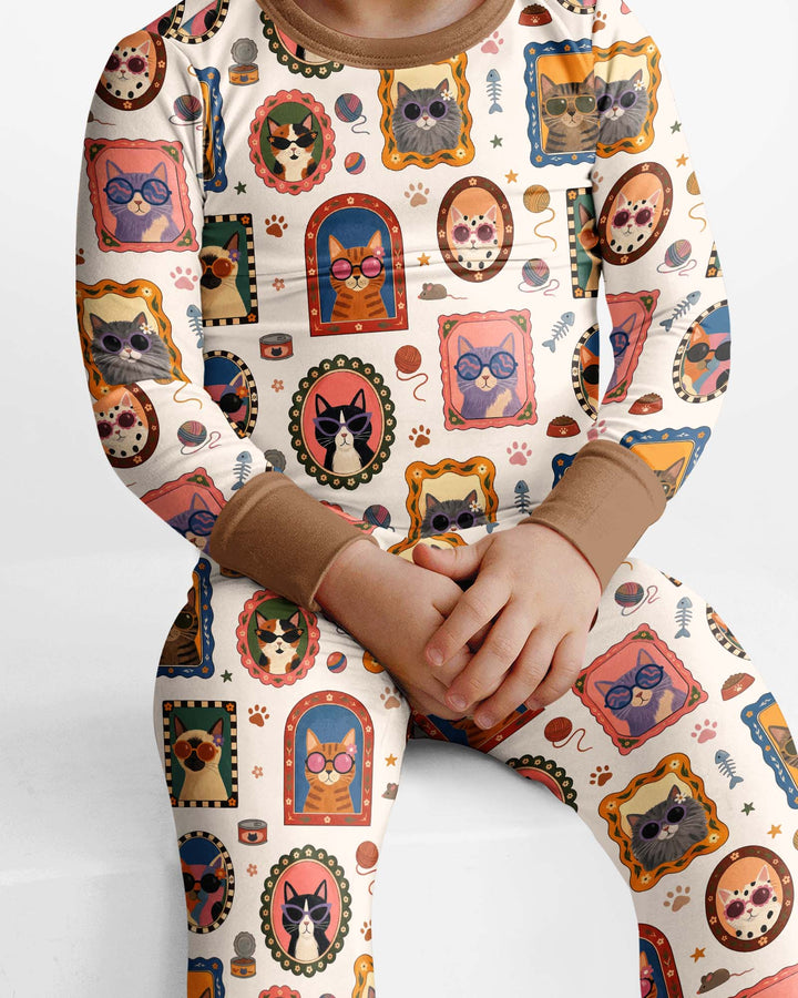 Vintage Cat Portraits Bamboo Two Piece Long Sleeve Pajama Set
