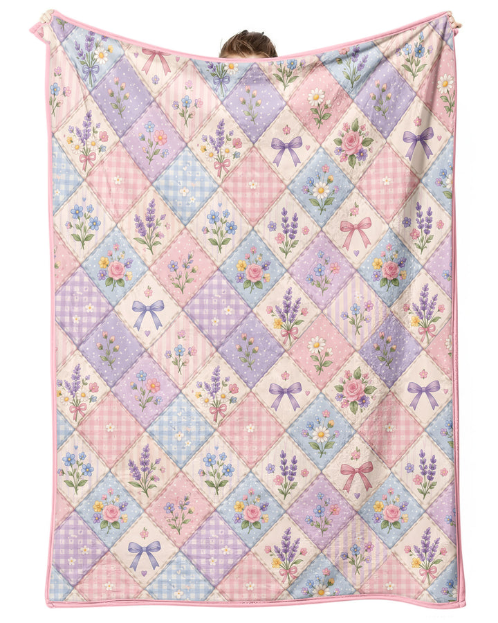 Pastel Floral Patchwork Bow Bamboo Quilt Blanket