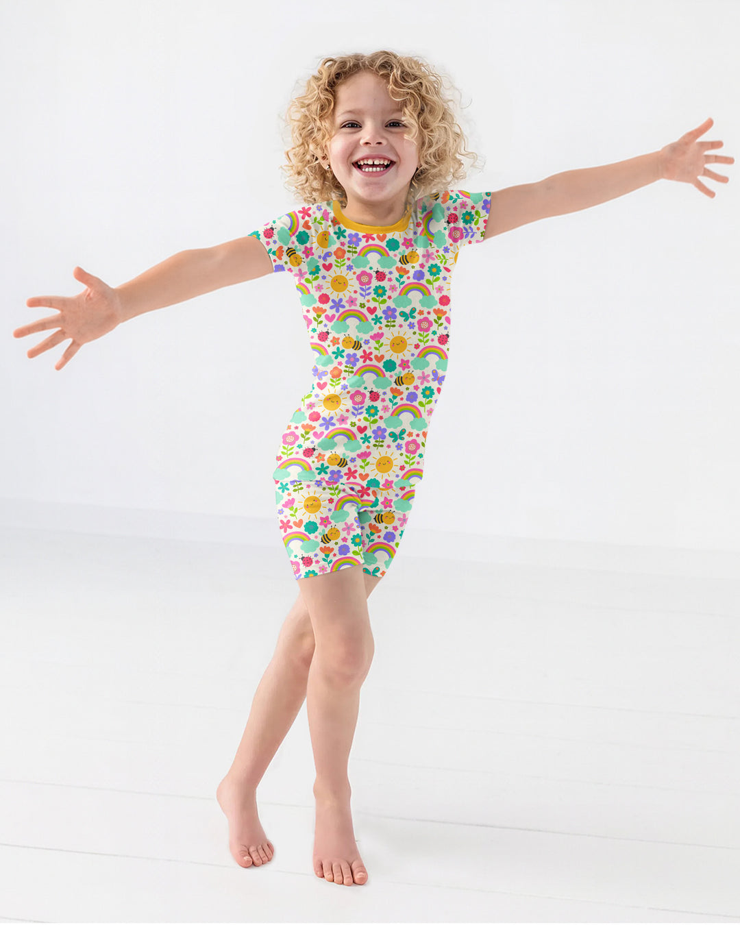 Sommer-Sonnenschein Bambus Zweiteiler Kurzarm Shorts Pyjama-Set