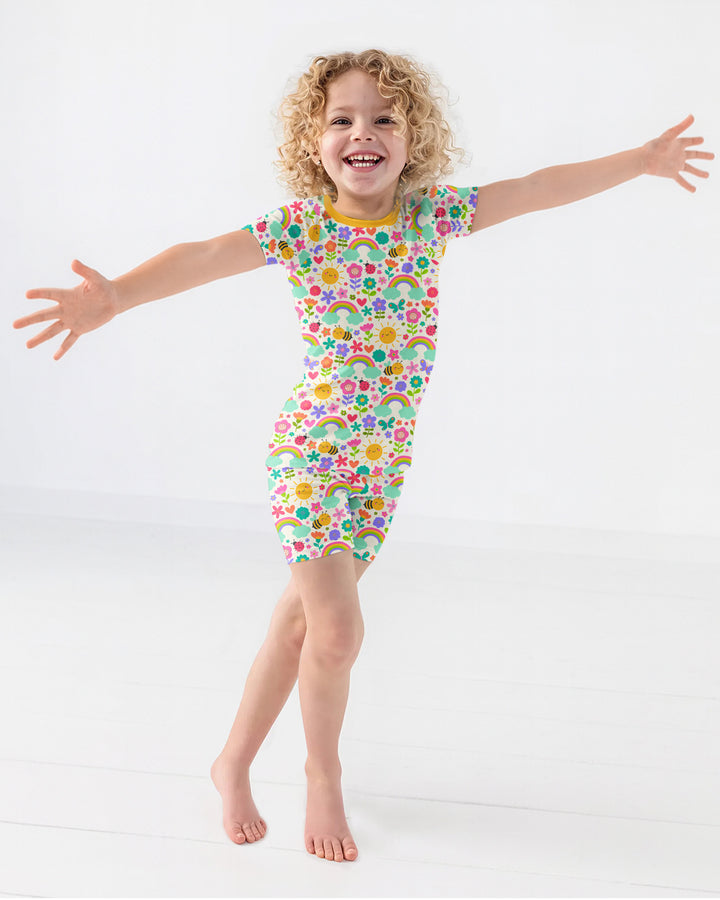 Sommer-Sonnenschein Bambus Zweiteiler Kurzarm Shorts Pyjama-Set