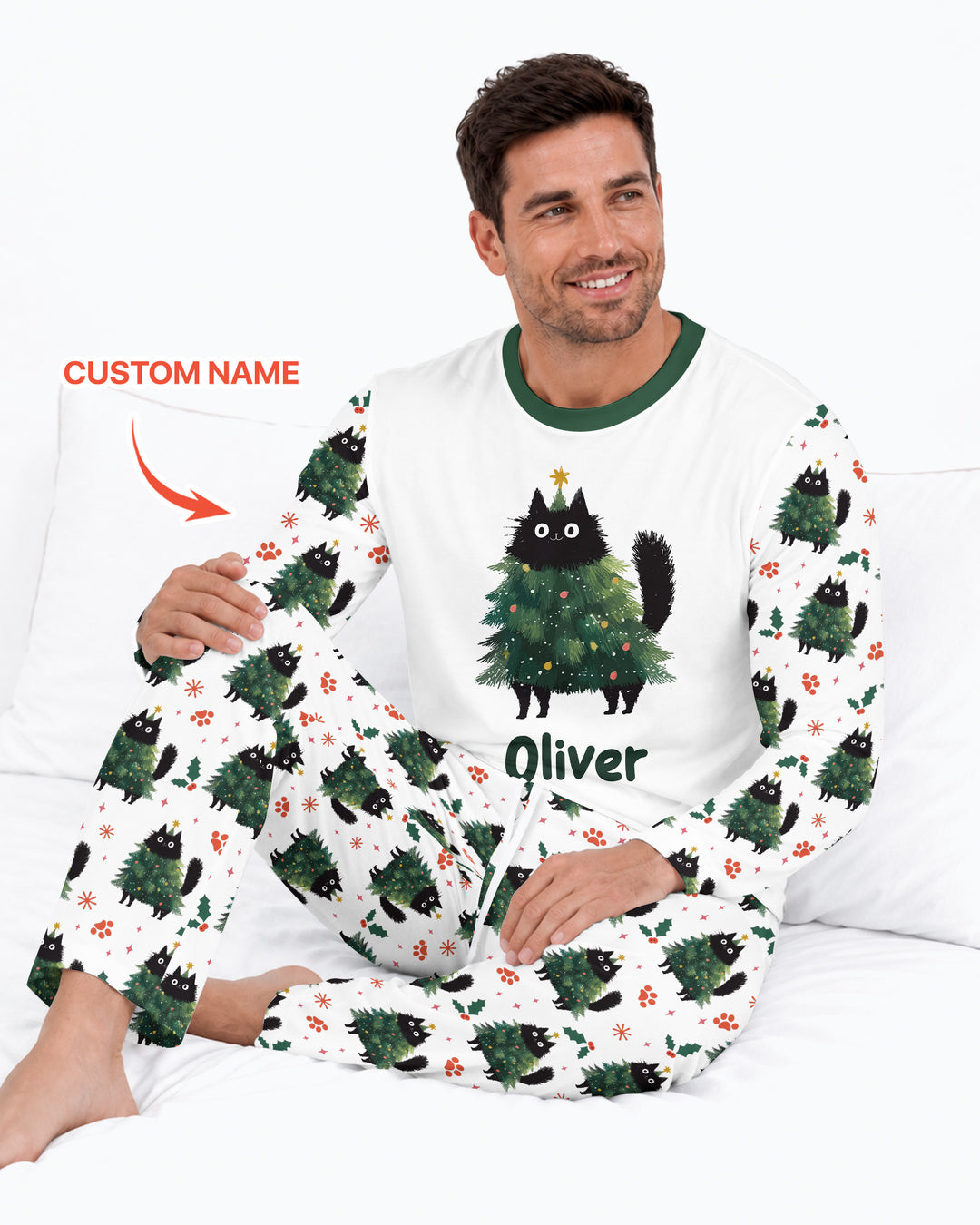 Custom Name Black Cat Christmas Bamboo Men's Pajama Set