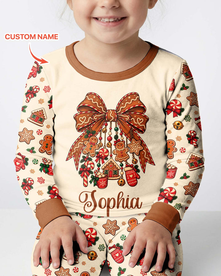 Custom Name Gingerbread The Bow Bamboo Two Piece Long Sleeve Pajama Set