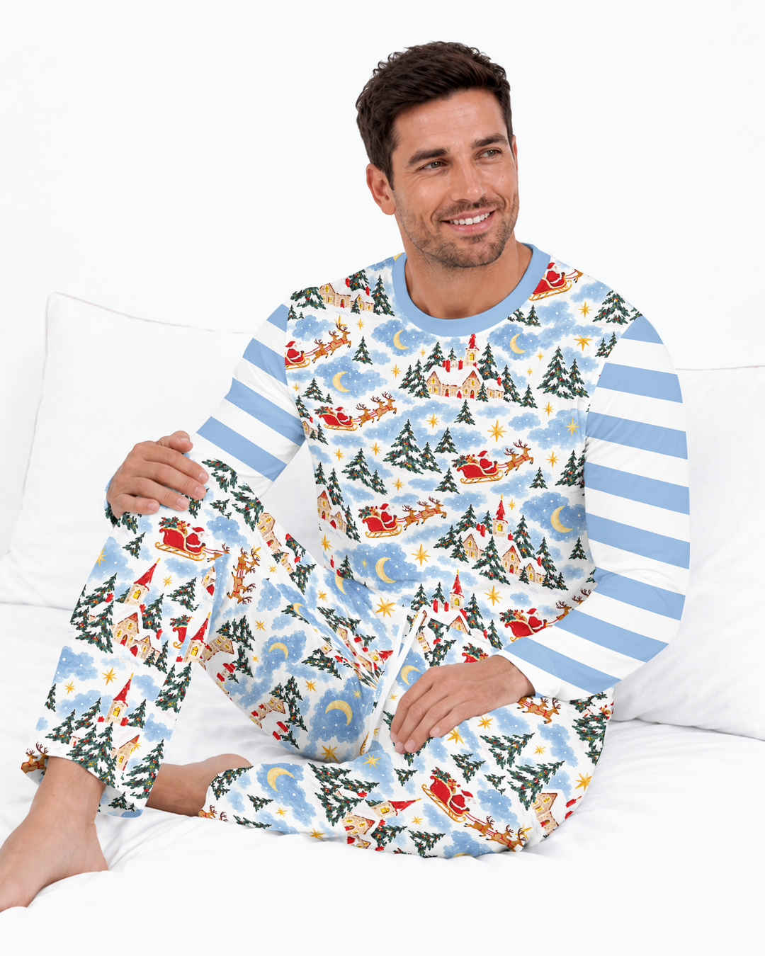 Whimsical Santa's Winter Village Bamboo Men's Pajama Set
