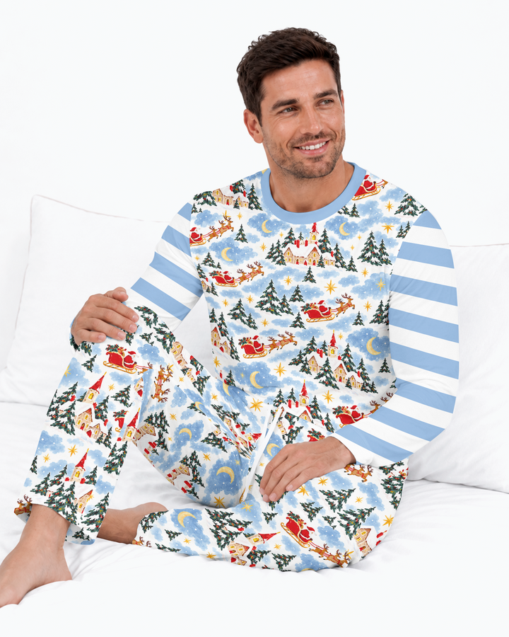 Whimsical Santa's Winter Village Bamboo Men's Pajama Set