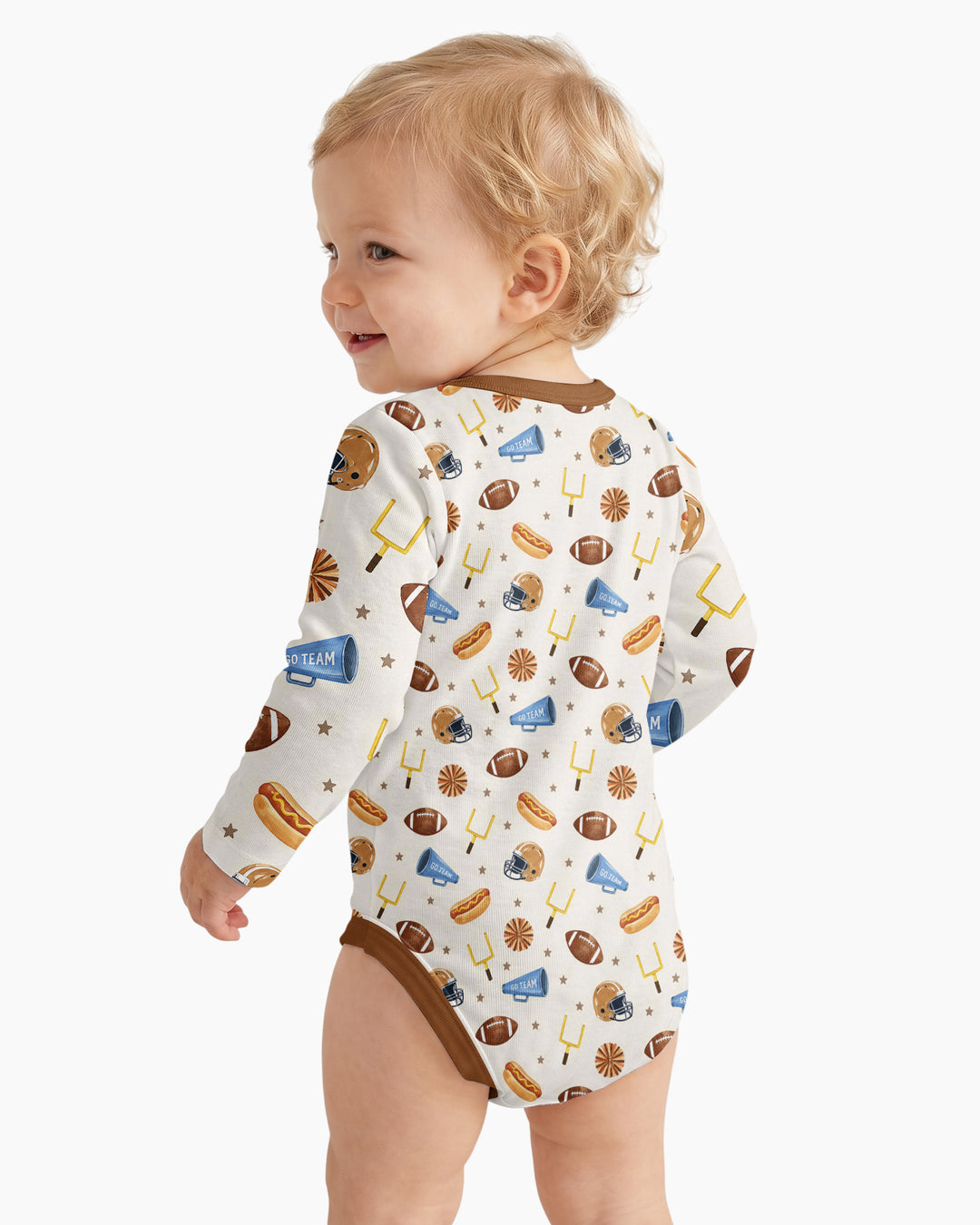 Custom Name Football I'm Just Here For The Snacks Bamboo Bodysuit