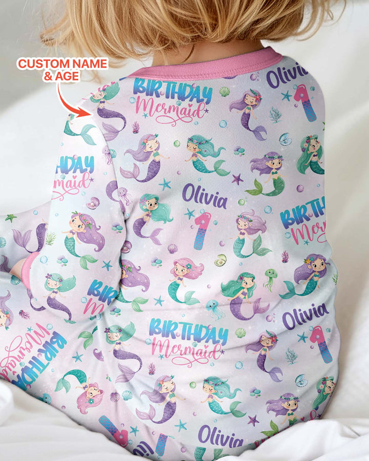 Custom Name and Age Birthday Mermaid Bamboo Convertible Zippy