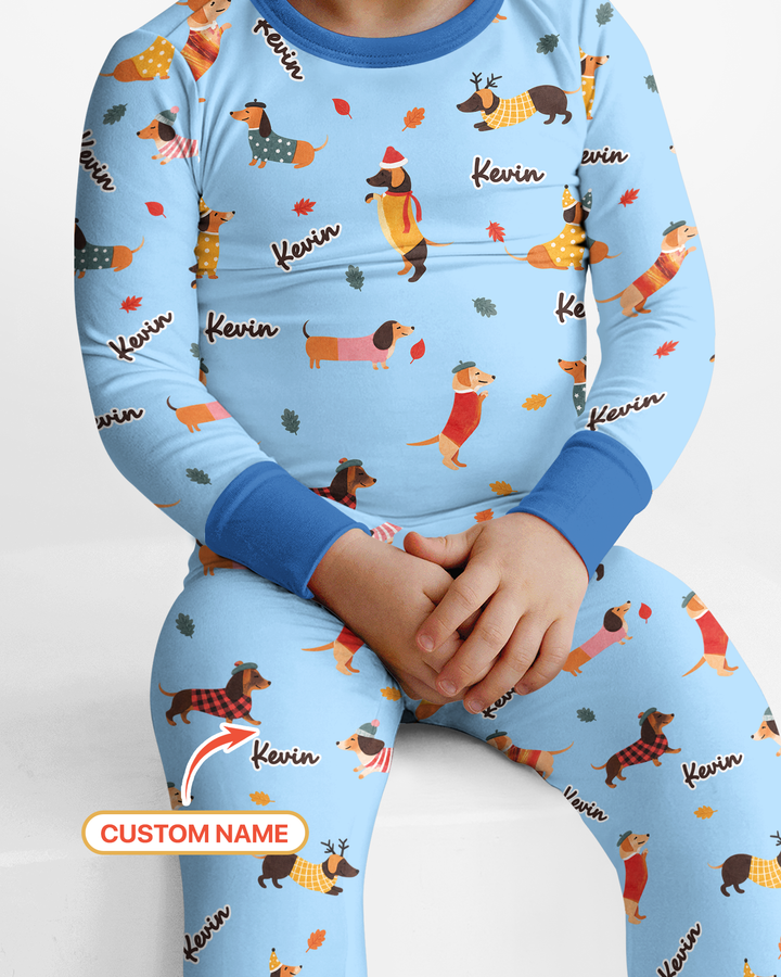 Autumn Dachshund Kids Bamboo Two Piece Long Sleeve Pajama Set
