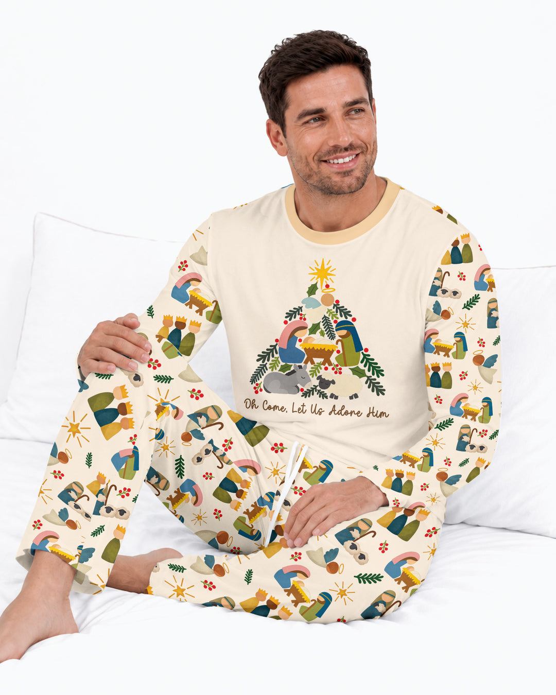 Oh Come, Let Us Adore Him Family Matching Bamboo Men's Pajama Set