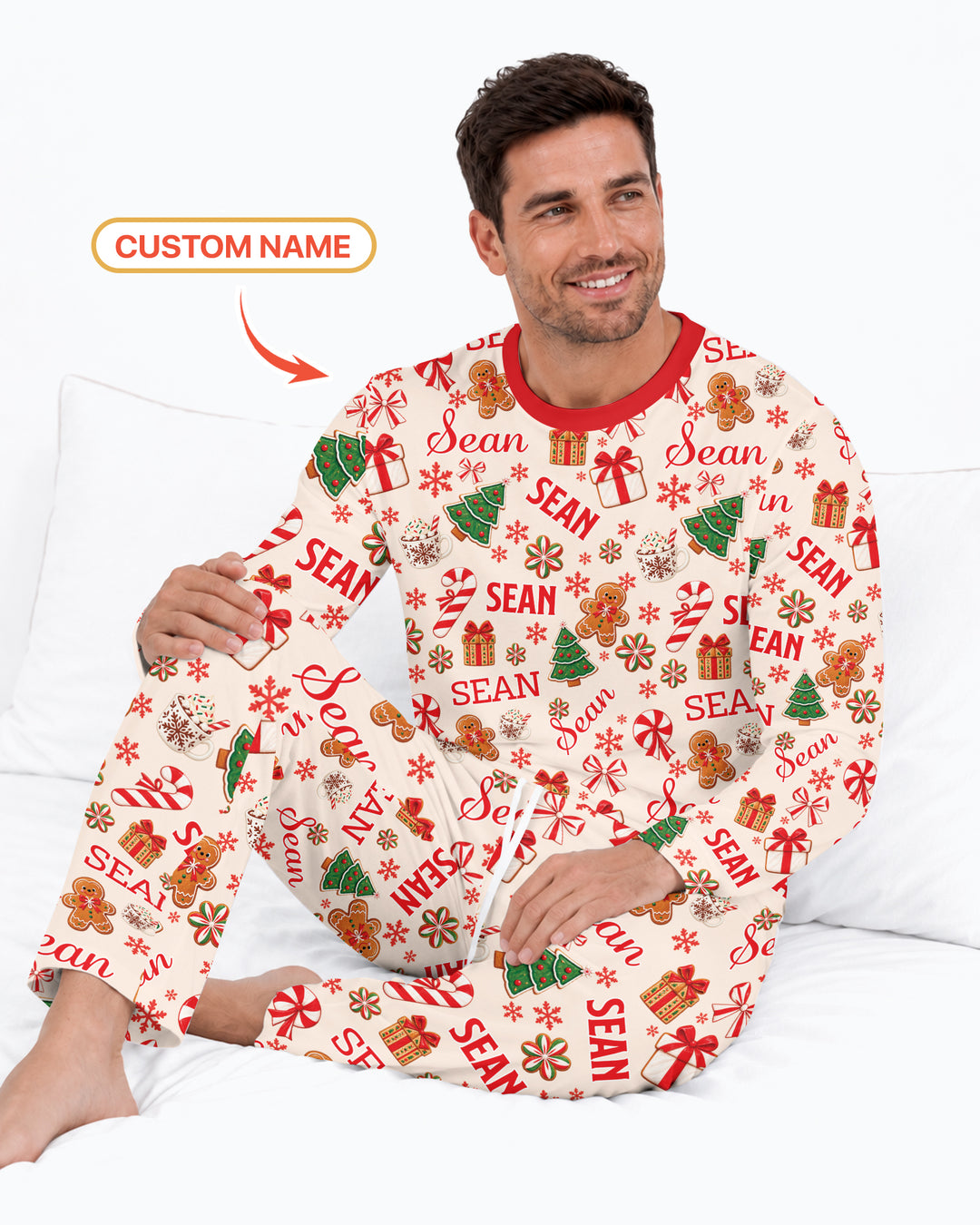 Merry Christmas Custom Name Bamboo Men's Pajama Set