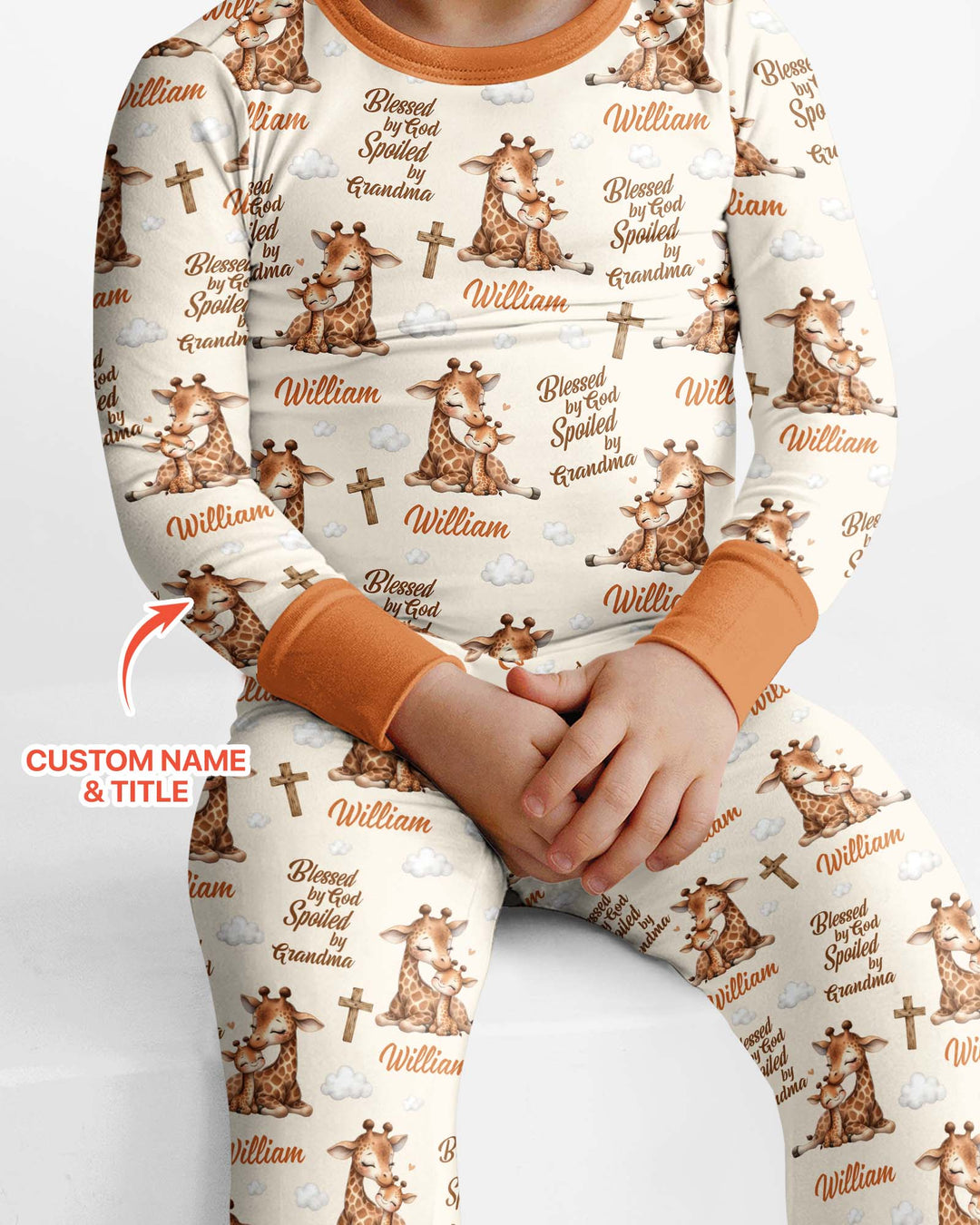 Custom Name Blessed By God Spoiled By Grandma Bamboo Two Piece Long Sleeve Pajama Set