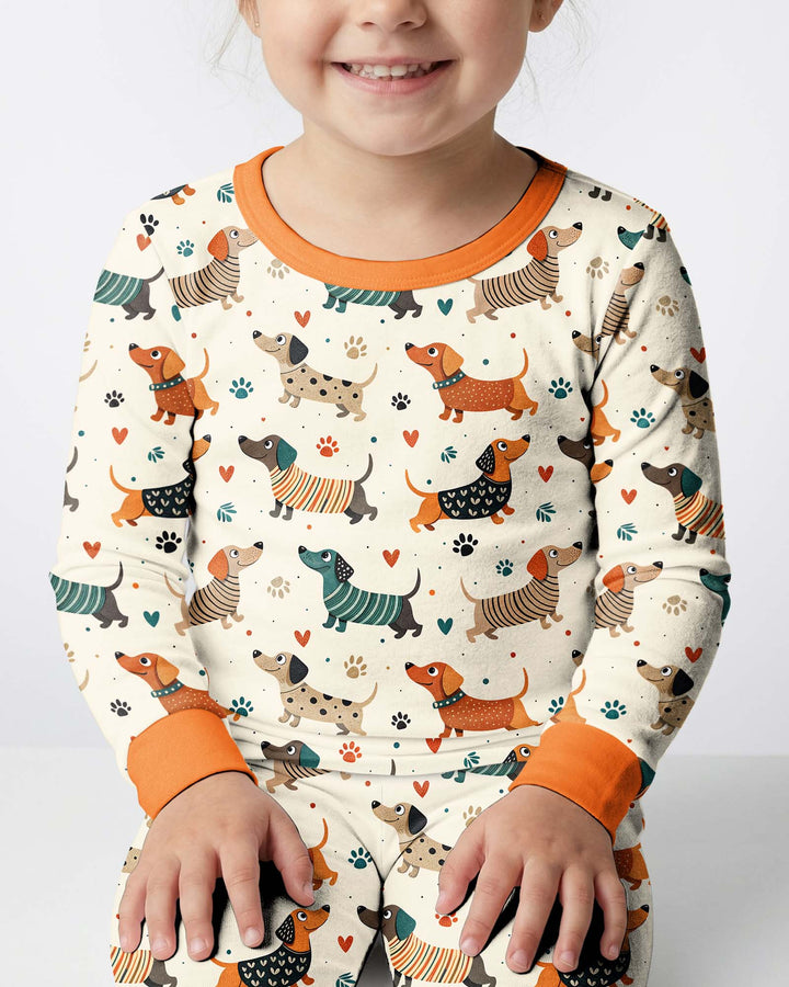Cartoon Dachshund Bamboo Two Piece Long Sleeve Pajama Set