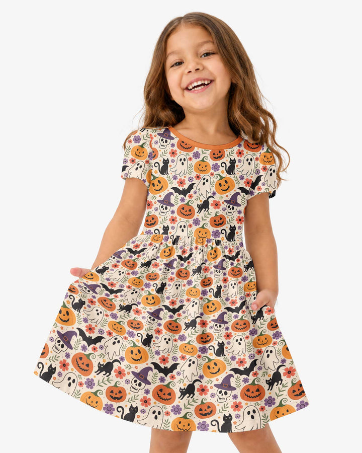 Spooky Halloween Floral Delight Bamboo Twirl Dress