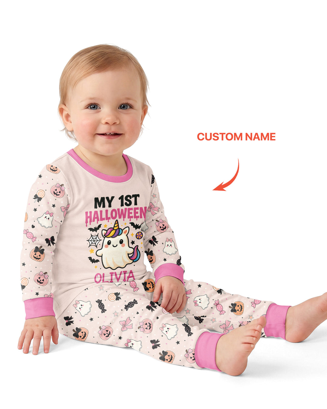 Custom Name Cute Ghost My First Halloween  Bamboo Two Piece Long Sleeve Pajama Set