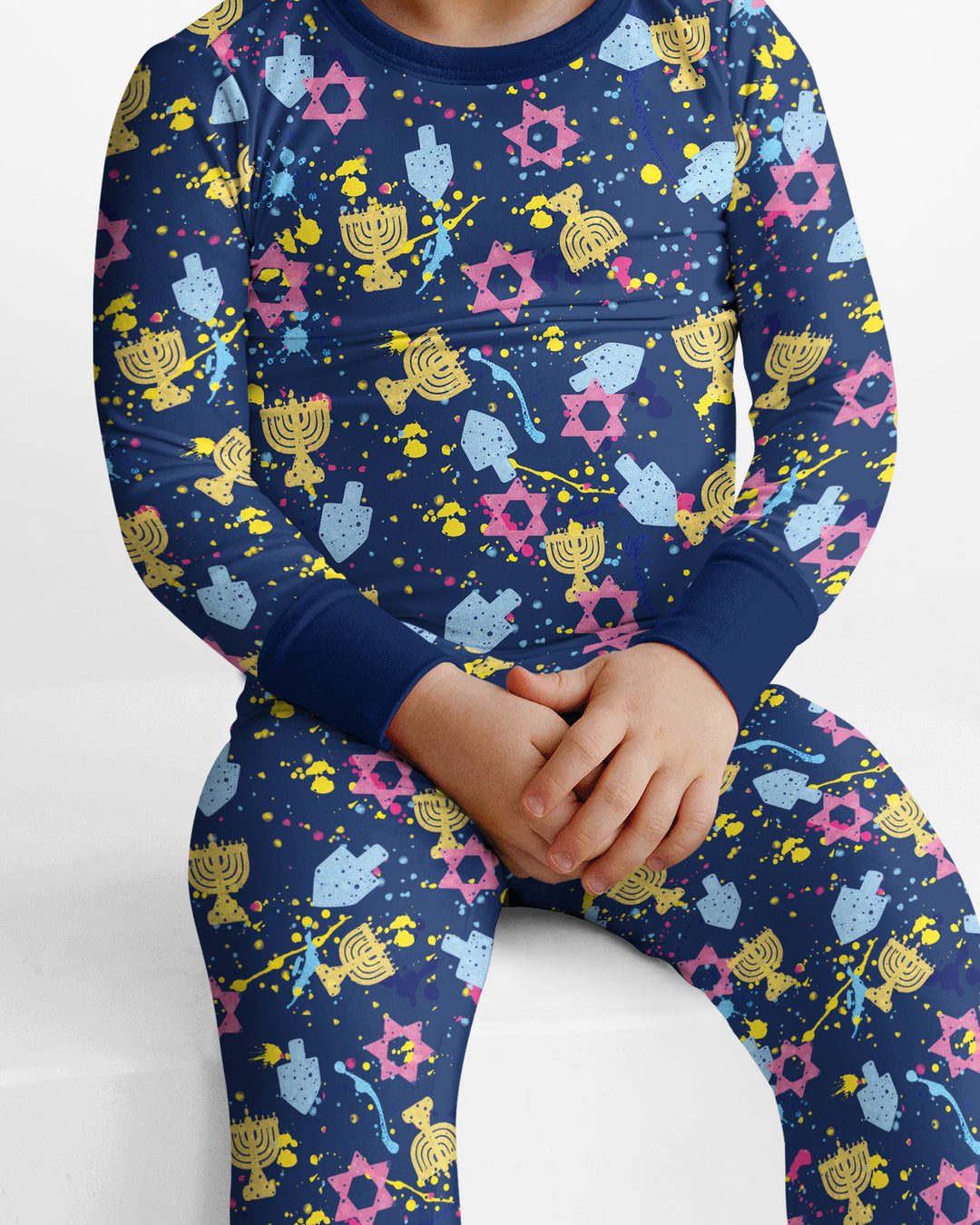 Hanukkah Family Splatter Paint  Bamboo Two Piece Long Sleeve Pajama Set