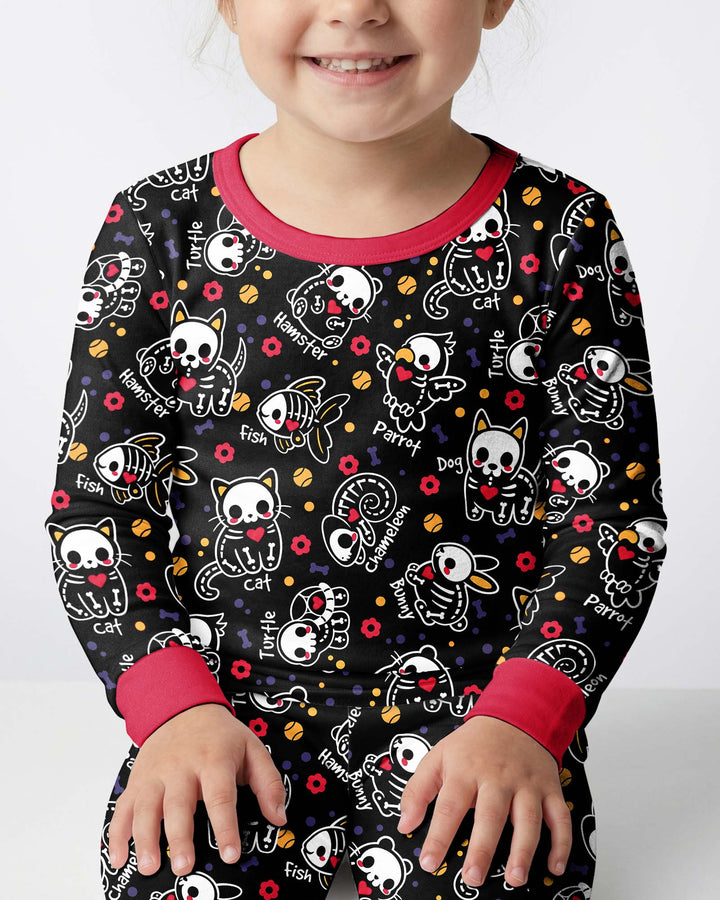 Kawaii Skeleton Pets Bamboo Two Piece Long Sleeve Pajama Set