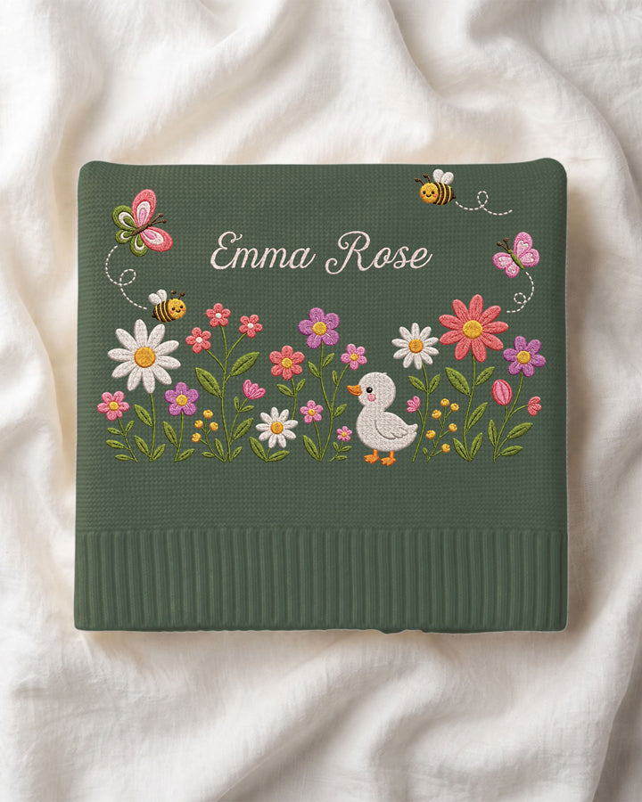 Lovely Floral Embroidered Baby Cotton Blanket