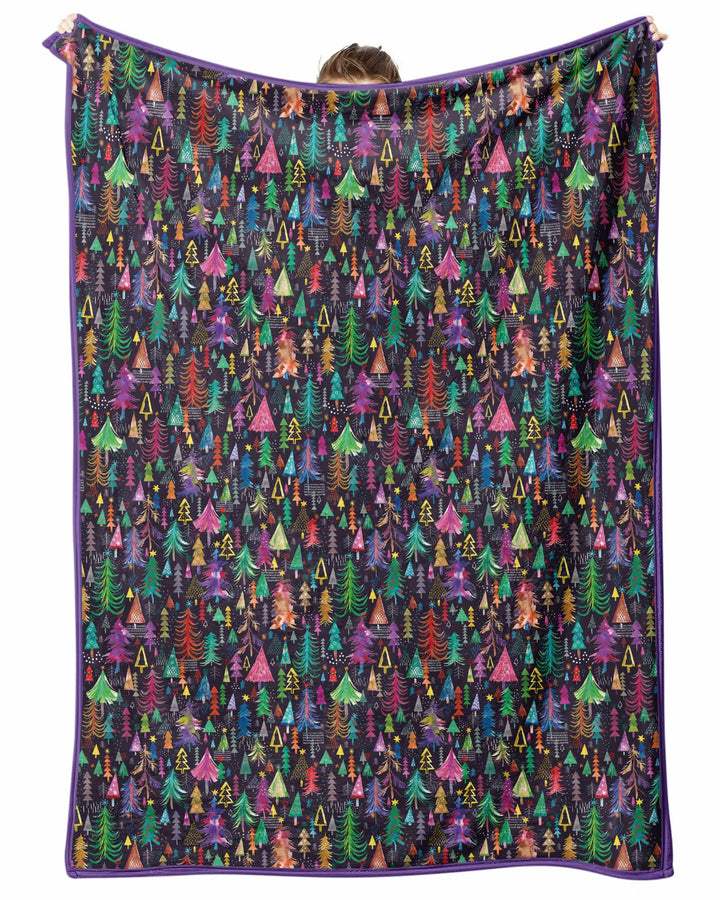 Christmas Holiday Colorful Trees Bamboo Blanket