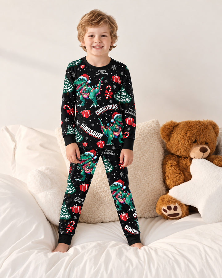 Dinosaur Raw Noel Bamboo Two Piece Long Sleeve Pajama Set