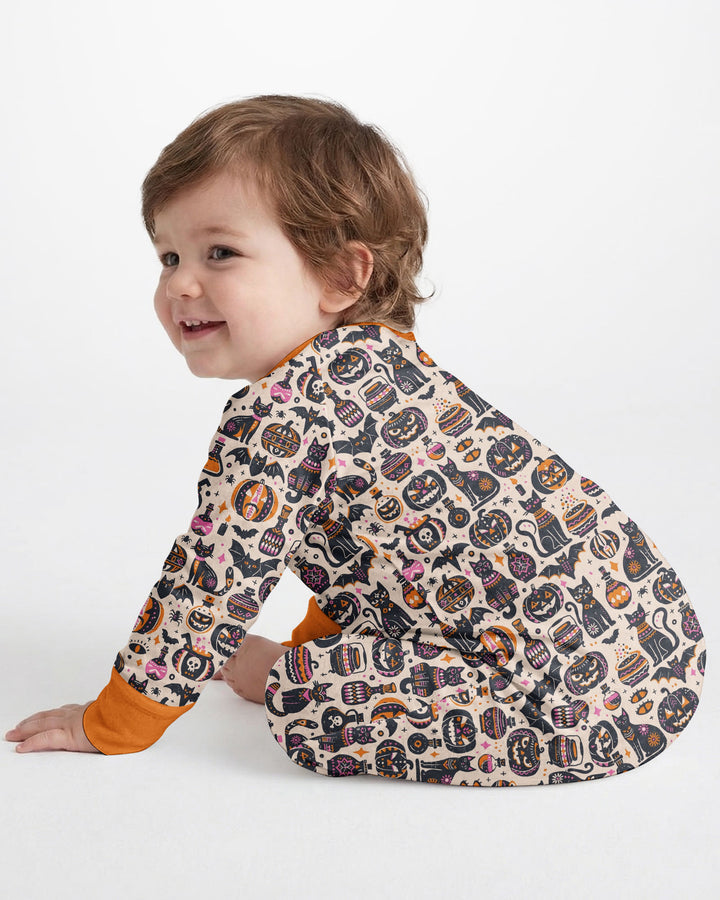 Whimsical Tribal Retro Halloween Black Cats Pumpkins Bamboo Convertible Zippy