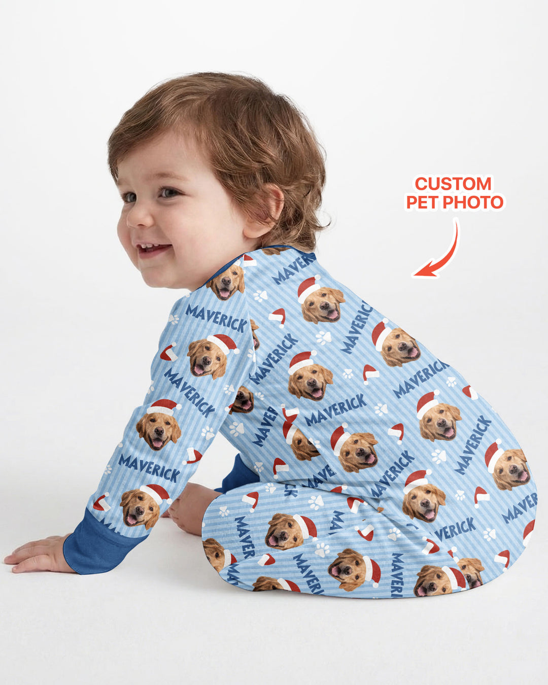 Custom Pet Photo Christmas Paws Stripe Bamboo Convertible Zippy