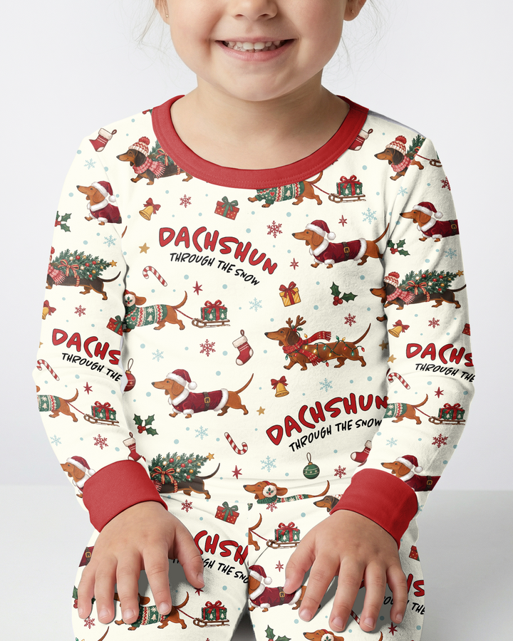 Dachshund Through The Snow Bamboo Two Piece Long Sleeve Pajama Set