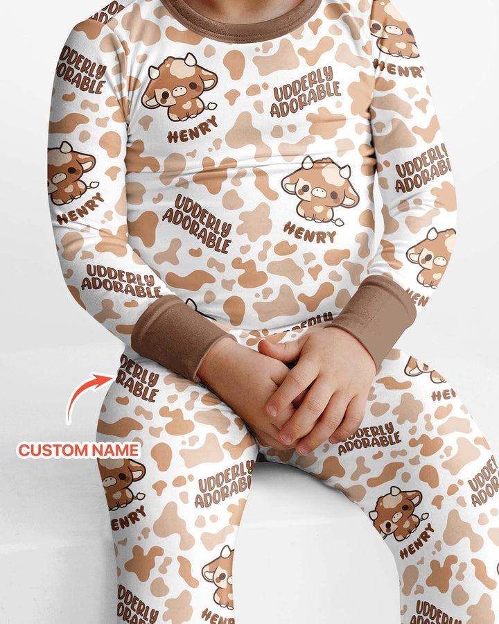 Udderly Adorable Custom Name Bamboo Two Piece Long Sleeve Pajama Set