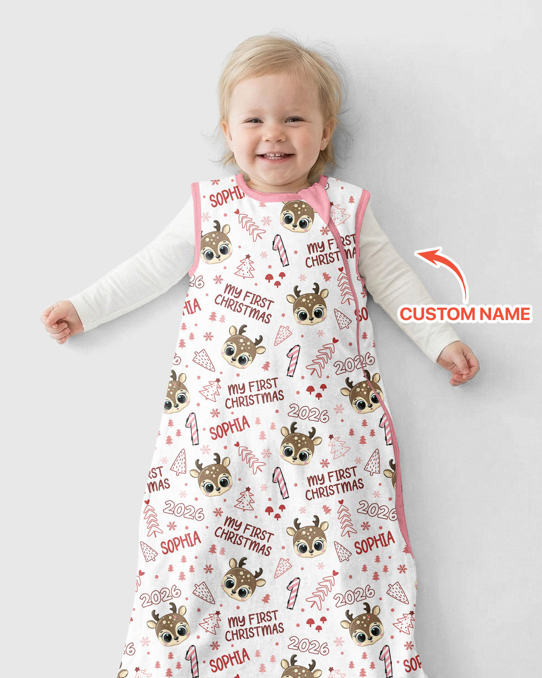 Custom Name Reindeer Doodle My First Christmas Bamboo Sleep Bag
