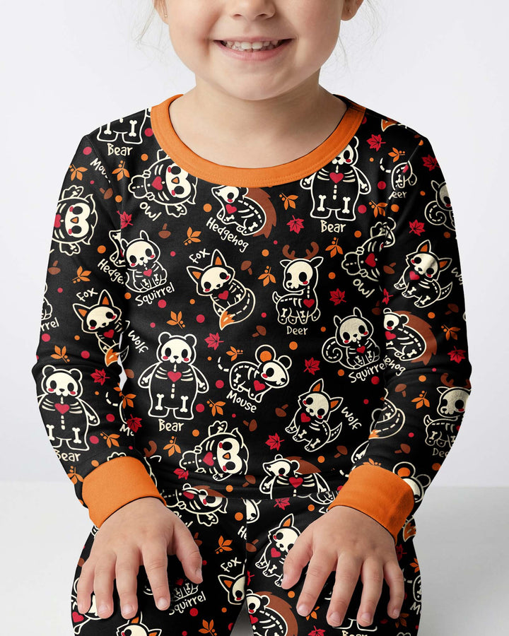 Kawaii Skeleton Woodland Animals Bamboo Two Piece Long Sleeve Pajama Set