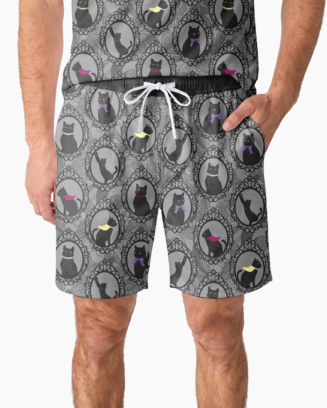 Midnight Cat Parade Bamboo Men Short Sleeve Short Pajama Set
