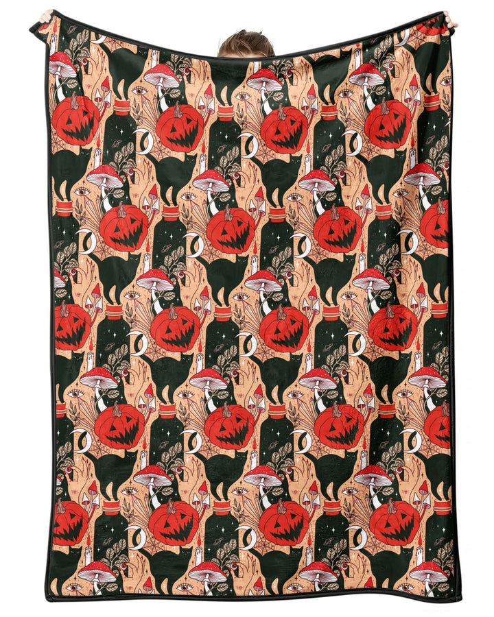 Black Cat And Pumpkin Halloween Bamboo Blanket