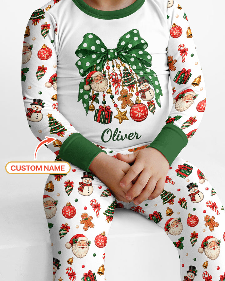 Custom Name Christmas The Bow Bamboo Two Piece Long Sleeve Pajama Set