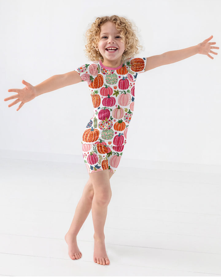Pumpkin Patch Party Bamboo Two Piece Short Sleeve Shorts Pajama Set