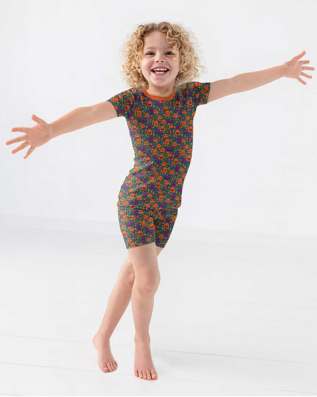 Cats and Pumpkins Bamboo Two Piece Short Sleeve Shorts Pajama Set
