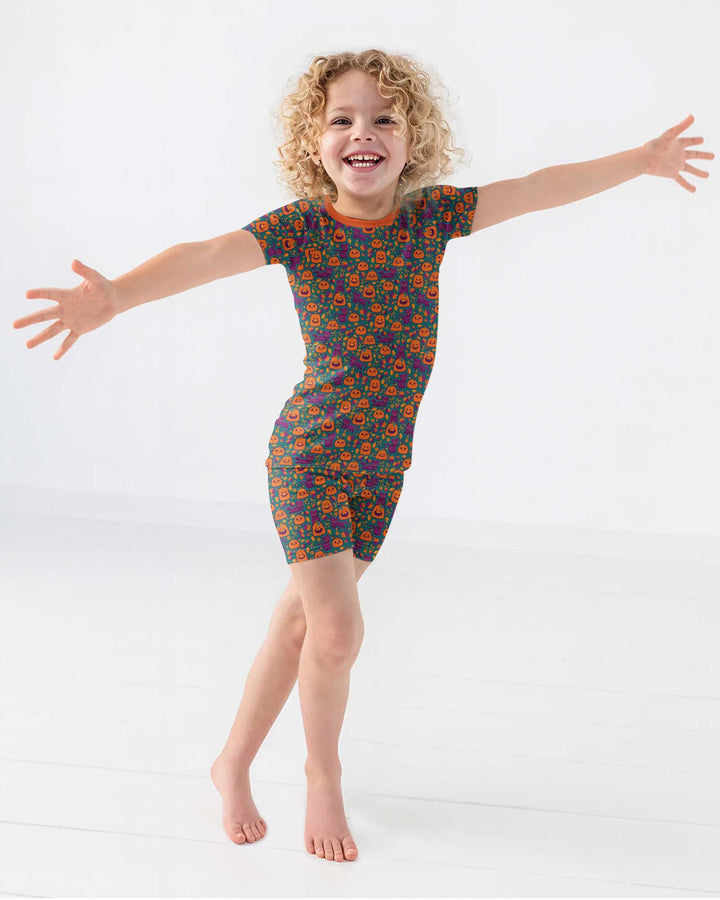 Cats and Pumpkins Bamboo Two Piece Short Sleeve Shorts Pajama Set