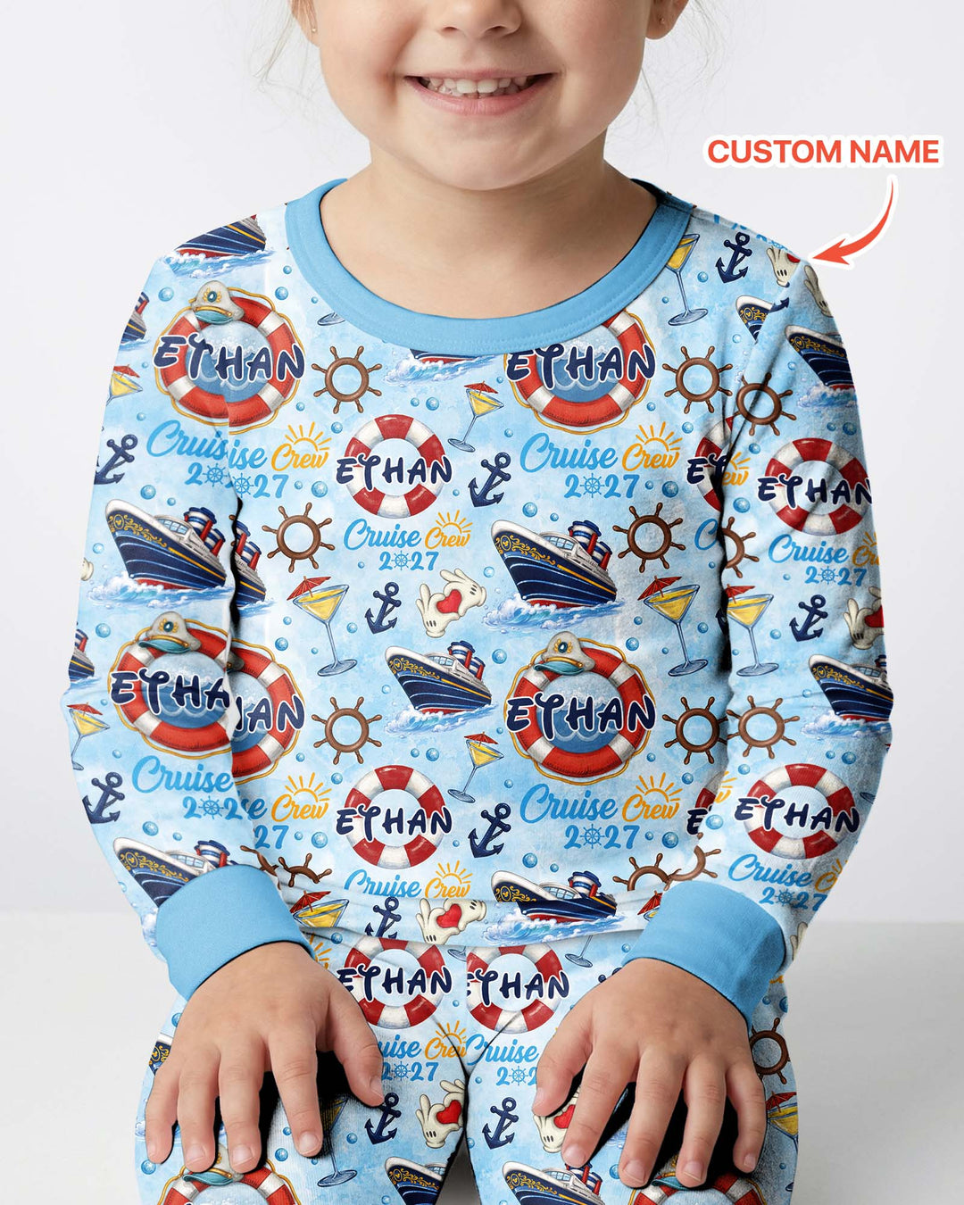 Custom Name Cruise Crew 2027 Bamboo Two Piece Long Sleeve Pajama Set