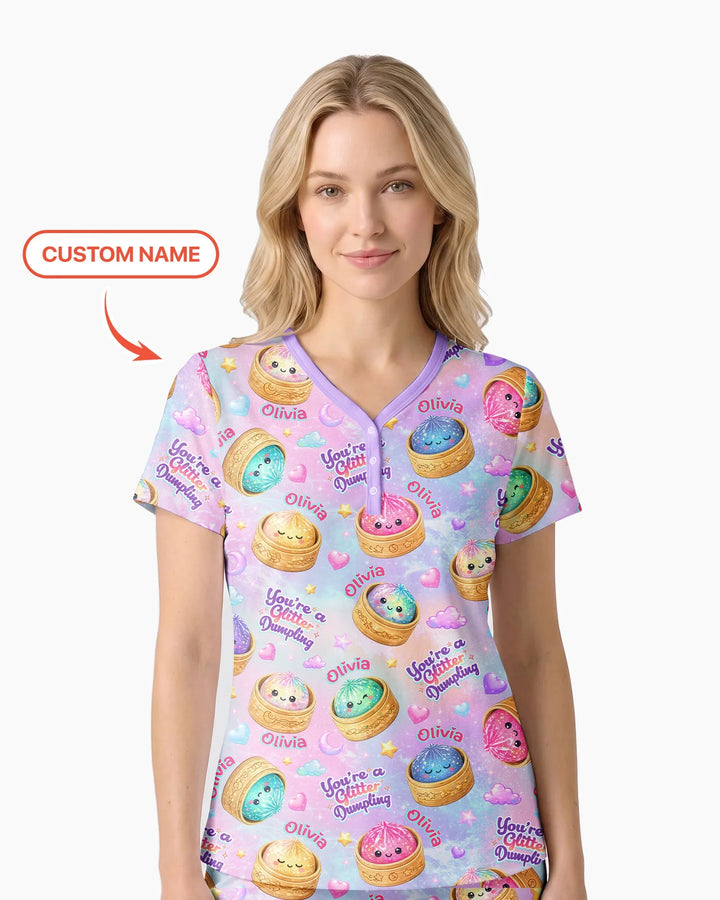 Custom Name You're A Glitter Dumpling Bamboo Women Short Sleeve Short Pajama Set