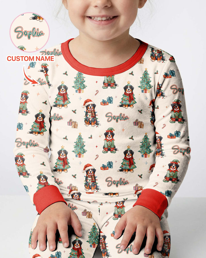 Christmas Bernese Mountain Dog Family Matching Bamboo Two Piece Long Sleeve Pajama Set