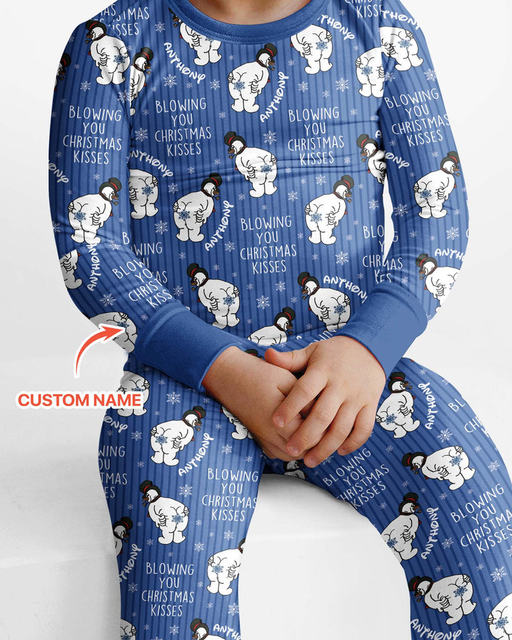 Blowing You Christmas Kisses Bamboo Two Piece Long Sleeve Pajama Set