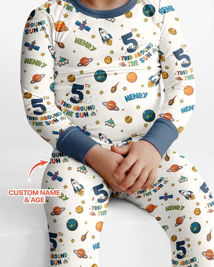 Birthday Trip Around The Sun Custom Name & Age Bamboo Two Piece Long Sleeve Pajama Set