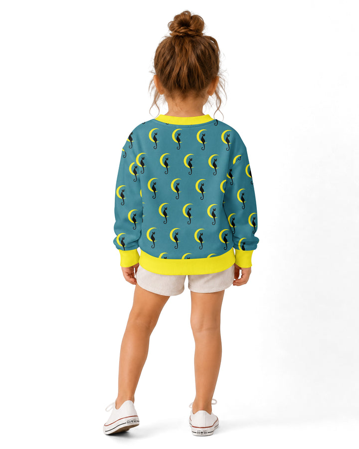 Black Cat Crescent Moon Celestial Night Bamboo Crewneck Sweatshirt