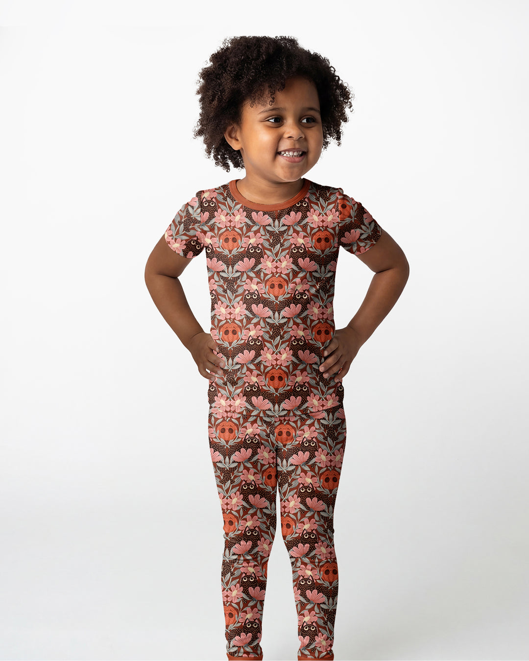 Spooky Owl Pumpkin Folk Floral Halloween Bamboo Two Piece Short Sleeve Pajama Set