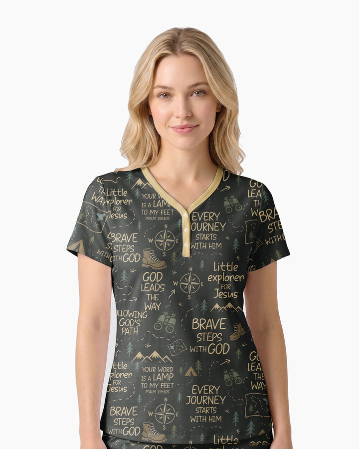 Little Explorer God Leads The Way Bamboo Women Short Sleeve Short Pajama Set
