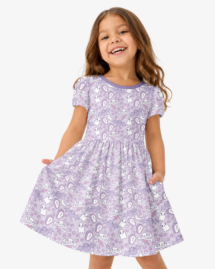 Cute Ghost Halloween Pastel Purple Spooky Bamboo Twirl Dress
