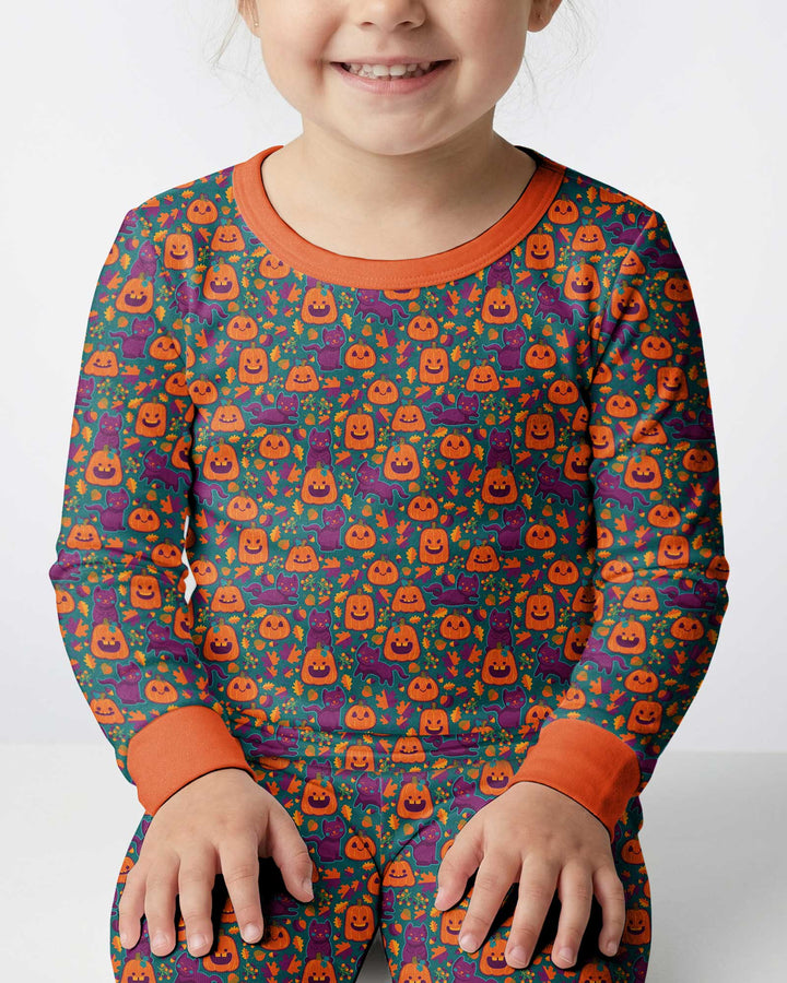 Cats and Pumpkins Bamboo Two Piece Long Sleeve Pajama Set