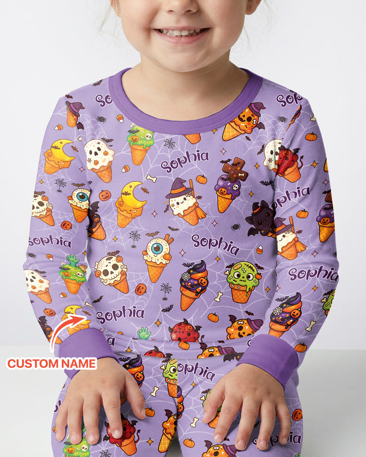 Custom Name Halloween Ice Cream Bamboo Two Piece Long Sleeve Pajama Set