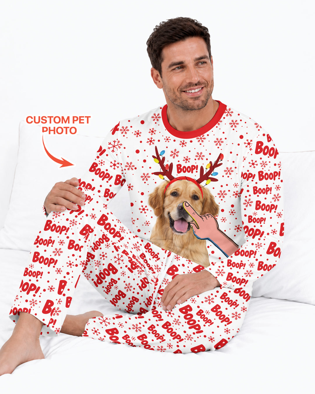 Custom Pet Photo Funny Christmas Boop Bamboo Men's Pajama Set