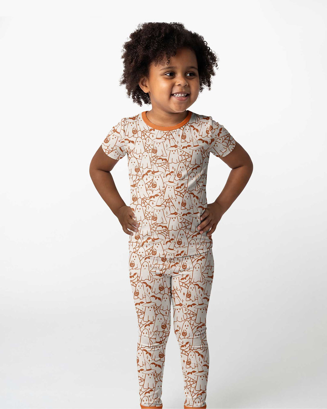 Boo Trick or Treat Ghosts Halloween Bamboo Two Piece Short Sleeve Pajama Set