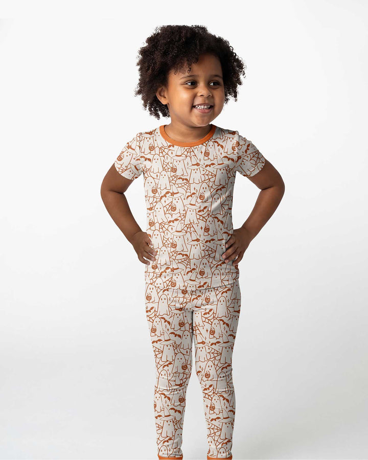 Boo Trick or Treat Ghosts Halloween Bamboo Two Piece Short Sleeve Pajama Set